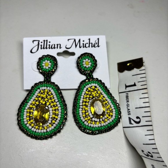 Jillian Michel Green and Yellow Avocado Half Beaded Earrings NWT - Picture 2 of 3